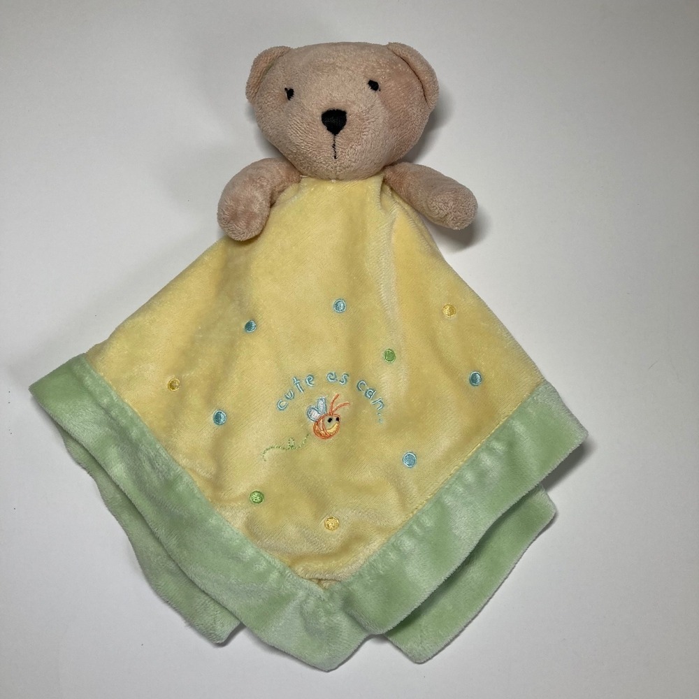 Carters Bear Lovey 16" Security Blanket Cute as Can Bee Yellow Green Satin